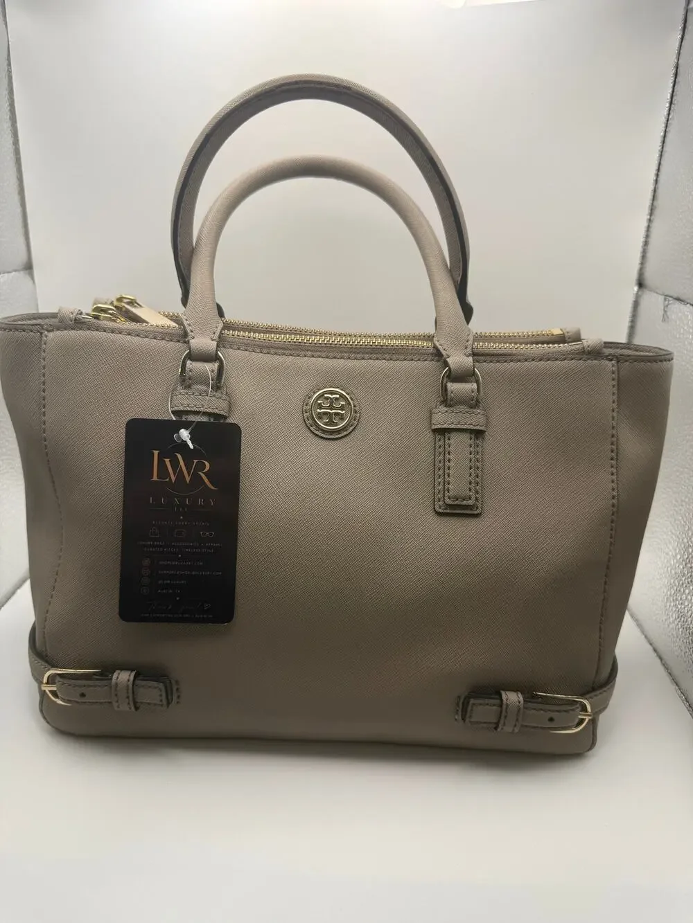 Tory Burch Saffiano Leather Satchel Bag Taupe